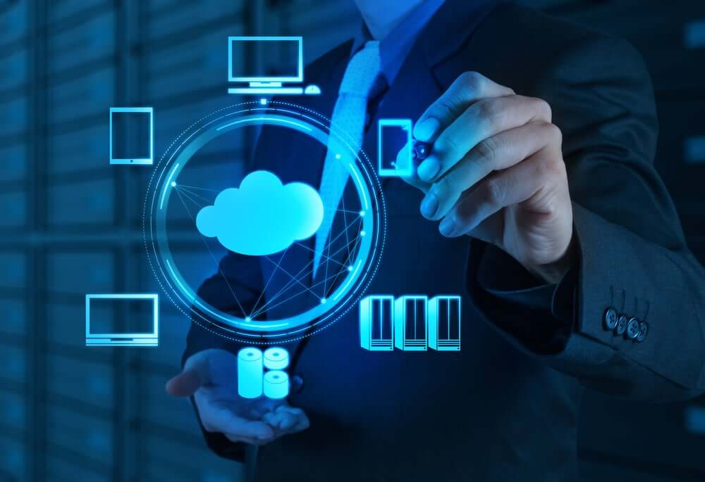 Businessman working with a Cloud Computing diagram on the new computer interface (1)